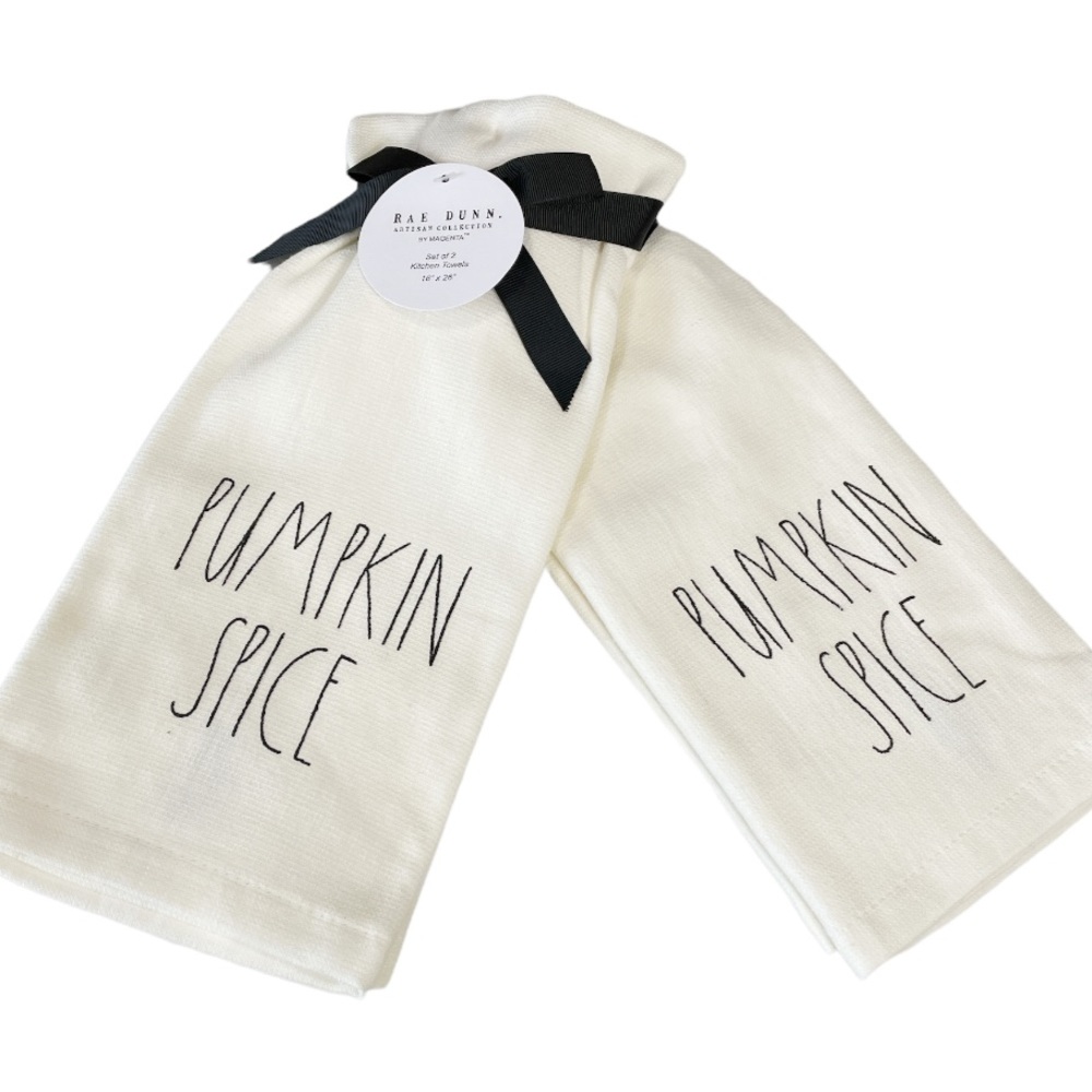 NEW Rae Dunn PUMPKIN SPICE Towel Set/2 🍁🎃🍁